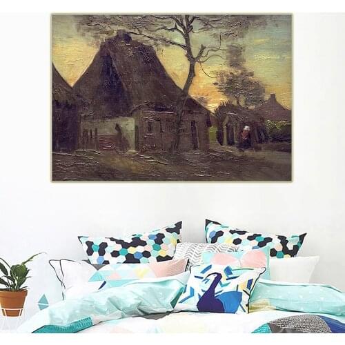 Holover Canvas Oil Painting Van Gogh"Cottage with Tree"Colorism Expressionism Aesthetic Wall Art Home Room Interior Decoration