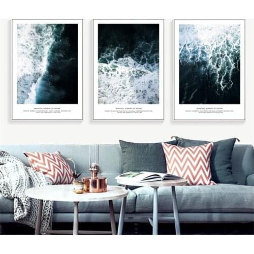 Spray Color Blue Sea Water Scenery Canvas Painting Sofa Wall Frameless Picture Photo Printing Poster Living Room Home Decoration