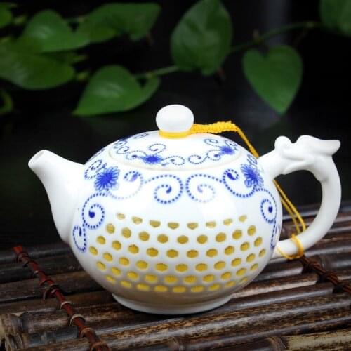 Jingdezhen Ceramic Teapot exquisite hollowed out home tea set green flower porcelain Kung Fu tea set 220ML