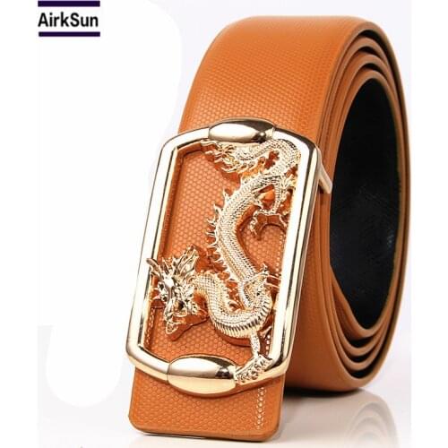Chinese Dragon fashion belts for mens Luxo Crocodile brown golden buckle designer belts young men Casual