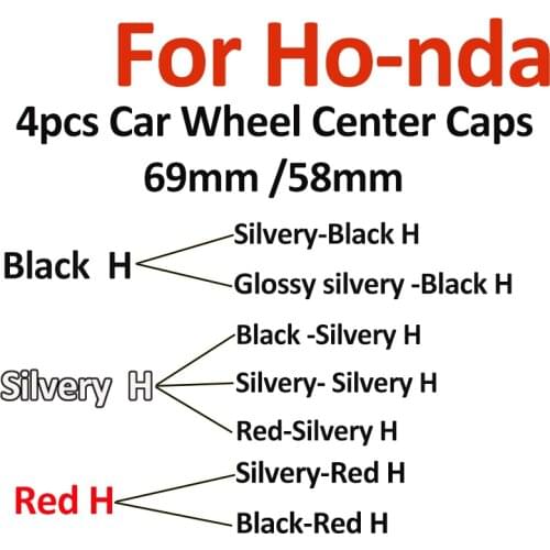 4PCS 69mm 6.9cm Wheel Center Cap Covers Red/Silver/Black Car Logo Emblem For honda CRV Civic Accord CITY Fit Pilot Crossroad