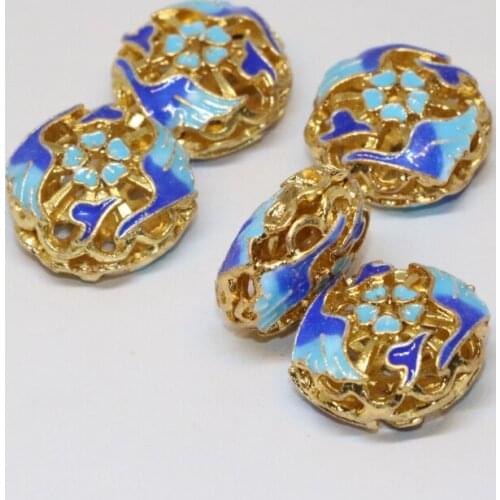 17mm round fashion gold-color carve cloisonne 5pcs wholesale beads accessories fit diy necklace/bracelets jewelry making B2371