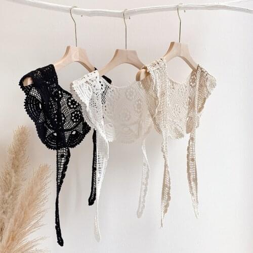 KOI LEAPING Summer thin lace knitted hook flower hollow small shawl with fake collar and skirt small waistcoat sunscreen scarf