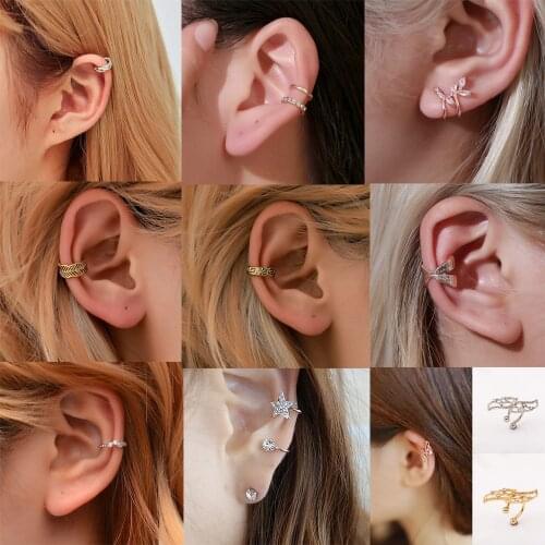 Meetvii New Fashion Copper No Pierced Earcuff Ear Clips Vintage CZ Leaf Flower Star Pearl Clip Earrings for Women Jewelry