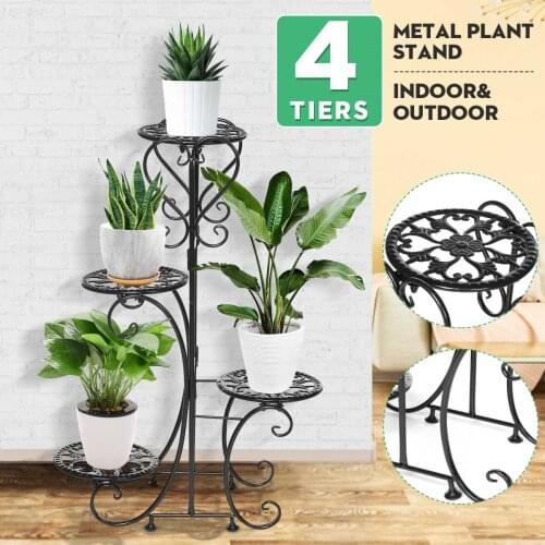 Upgraded 4 Tires Indoor & Outdoor Iron Art Plant Stand Flower Pot Holder Display Bookshelf Rack Plants Garden Patio Home Decor