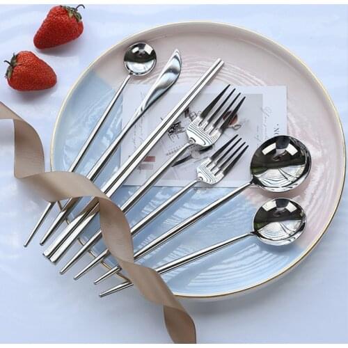 304 Mirror Stainless Steel Knife Fork Spoon Set Luxury Cutlery Set Silverware Steak Coffee Dessert Fruit Tableware Dinnerware