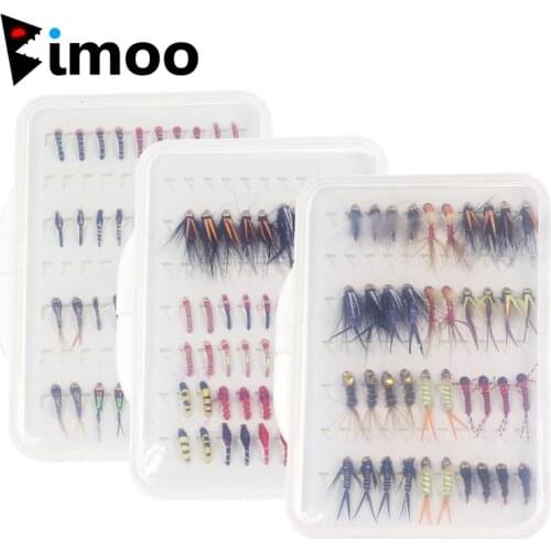 Bimoo 40PCS/Box Fishing Fly Set Nymph Midge Bead Head Larvae Pupa Stonefly for Trout Fly Fishing