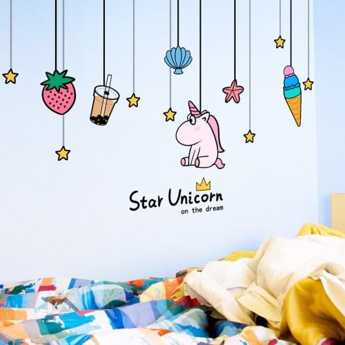 Unicorn Animal Wall Stickers DIY Cartoon Stars Wall Decor Decals for Kids Bedroom Baby Room Children Nursery Home Decoration