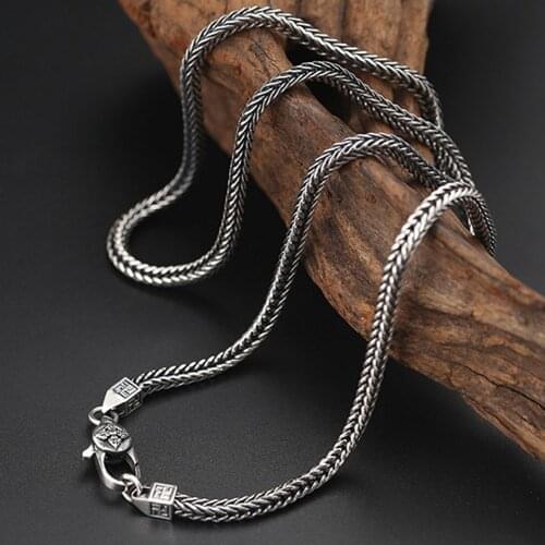New 4MM solid S925 pure silver necklace for man personalized Thai silver diamond pestle foxtail chain fashion man whip necklace