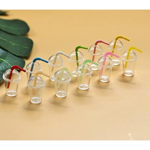 New 6pcs/11PCS Dollhouse Miniature Drinks 1/12 Scale Mini Milk Tea With Straw for Barbies Blyth Doll House Kitchen Toy