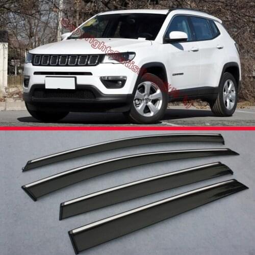 Plastic Exterior Visor Vent Shades Window Sun Rain Guard Deflector For Jeep Compass 2017 2018