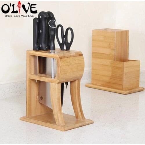 Knife Holder Stand Bamboo Wood Knife Block Helpers Kitchen Knives Support Storage Shelf Rack Organizer Kitchen Tools Dropship