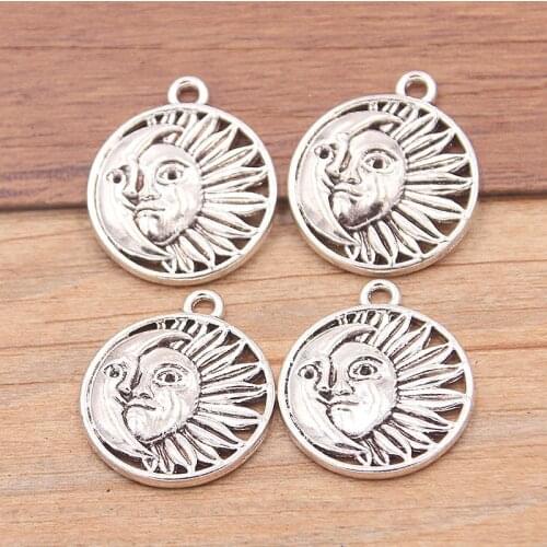 15PCS 19X22mm Hollow Round Smiling Face Charms Sun Moon Pendant Jewelry Metal Alloy DIY Necklace Bracelet Earrings Marking