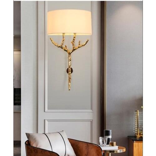Post-modern lamp luxury copper wall lamp simple living room study bedroom villa designer model room marble lamp