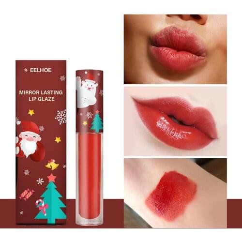 Christmas Mirror Lip Glaze Matte Lip Gloss Waterproof Long-Lasting Non-Fading Easy-To-Color Christmas Lip Gloss Lipstick Make Up