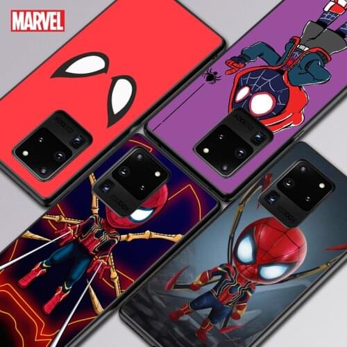 Marvel Anime Spiderman For Samsung A01 11 21 21S 31 41 51 71 81 91 52 72 32 01 02 22 S10 20 5G Ultra Plus Black Soft phone Case