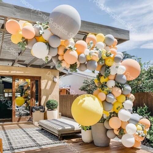 163pcs Balloons Garland Arch Pastel Yellow Grey Latex Globos Hot Air Ballons Anniversary Wedding Birthday Party Decorations