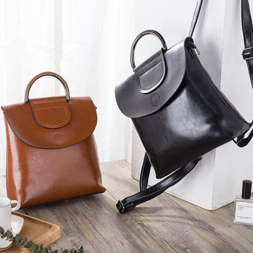 Cowhide Women Bag Han Edition Fashion New Tide Restoring Ancient Ways Cowhide Solid Color Travel Bags Personality Backpack