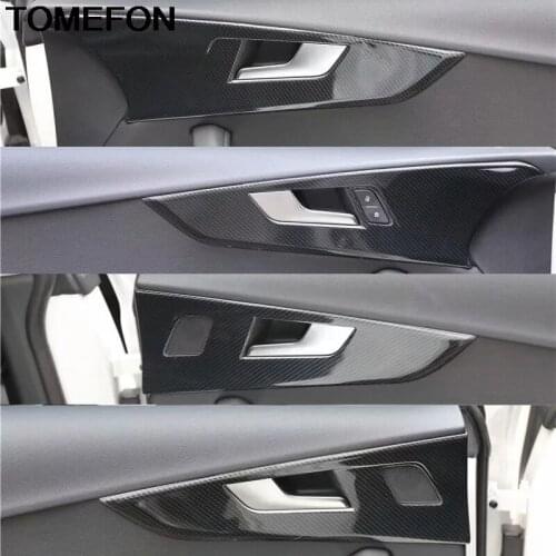 TOMEFON For Audi A5 2017 2018 2019 LHD CarbonFiber Inner Door Handle Pull Panel Safety Lock Cover Trim Sticker Accessories ABS