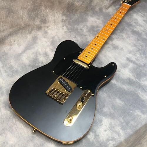 High-quality 6-string electric guitar, matte black paint, vintage neck, body yellow lulu binding, free shipping