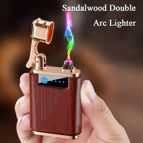Sandalwood Double Arc USB Rechargeable Lighter Gadgets For Men Cool Touch Sensor Windproof Plasma Lighter Dropship Suppliers