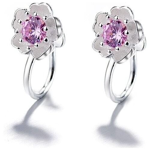 Clip Cherry Blossom Peach Earrings For Women No Pierced Flower Korean Fashion Creative Deisgn Student Party Jewelry BOYULIGE