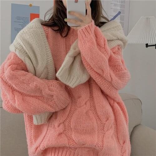 Retro Loose Solid Turtleneck 2021 Warm Elegant Chic Casual Loose Casual Tops Ladies Knitwear Pullover Knitted Womens Turtleneck