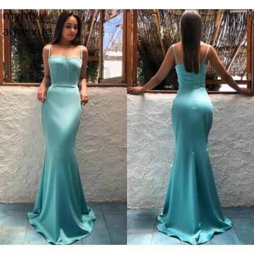 2021 Mermaid Blue-green Sexy Robe Evening Dress Arabic Style Strap Long Holiday Wear Event Prom Party Gown Custom Made Plus Size