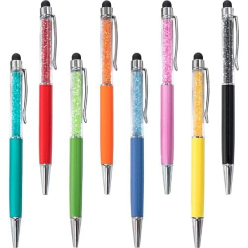 100pcs/lot DHL Free Customized Crystal Ballpoint Pen Creative Stylus Touch Pen 26 Colors Writing Ballpen Stationery Promotion