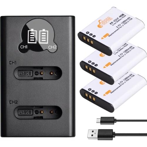3pcs Li-90B Li 90B Li-92B Li90B Battery & LED USB Charger for Olympus TG-6 TG-5 TG-Tracker SH-1 SH-2 SP-100 IHS Tough TG-1 TG-2