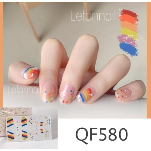 14pcs/sheet Summer Cute Nail Stickers Waterproof Full Cover Nail Art Patches Adhesive Short Fake Nails Manicure Decorations