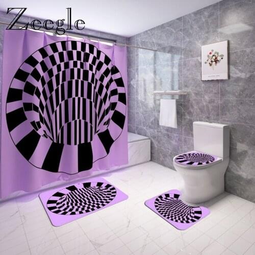 3D Mosaic Spiral Printed Bath Mat and Shower Curtain Set Absorbent Toilet Floor Mat Flannel Bath Carpet Bathroom Foot Mat