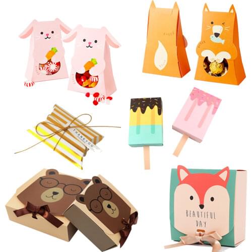 5/10pcs Childrens Day Cartoon Paper Biscuit Box Baby Full Moon Gift Candy Packaging Nougat Gift Box Popsicle Shape Party Favors