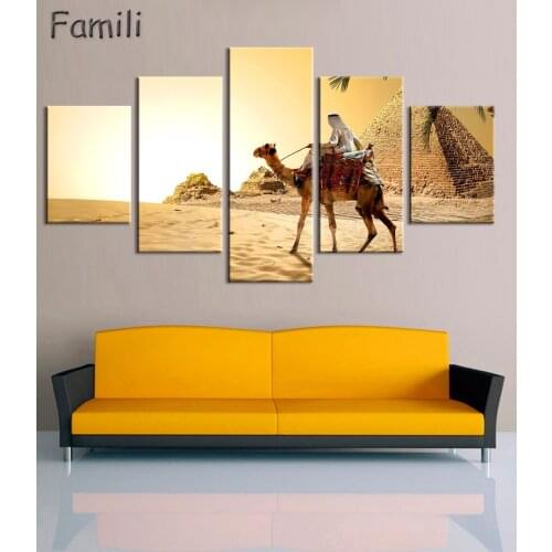 5 pcs/set Art Egypt Pyramids Camel Print Canvas Oil Painting Unframed Wall Pictures for Living Room Top Wall Decor Animal Poster