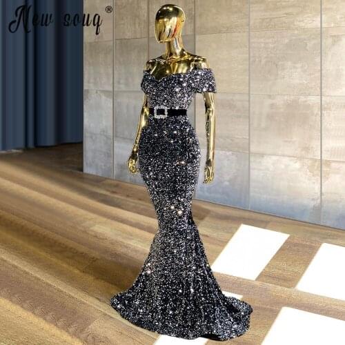 African Off The Shoulder Sparkly Evening Dress Mermaid Full-Length Prom Dress 2021 Dubai Party Gowns Vestido вечернее платье