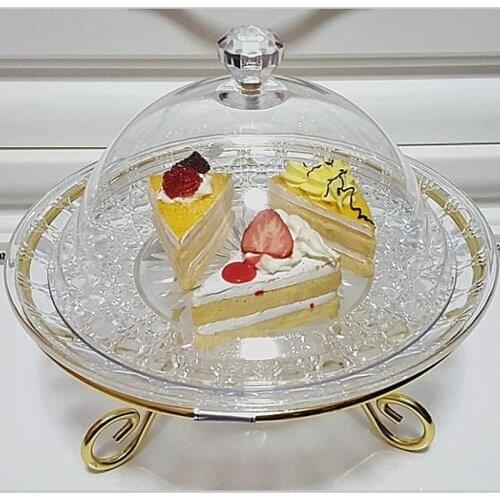 Acrylic Material Cake Cover Golden Bracket Transparent Round Dessert Cake Tray Tall Tray Bread Display Tray Home Decoration