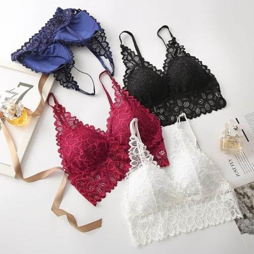 Lace Beauty Back Bra For Women French Triangle Cup Wireless Bras Padded Push Up Bralette Summer Soft Backless Female Brassiere