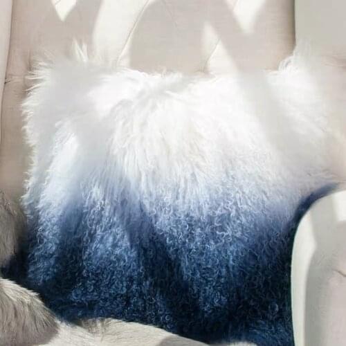 CX-D-57M Dip-dyed New European Real Fur Pillow Case Mongolian Lamb Fur Pillowcases for Home