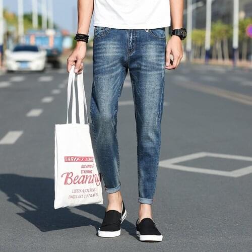 Elastic Mens Hong Kong Style Slim Simple Mens Leggings Quality Jeans Men Pants