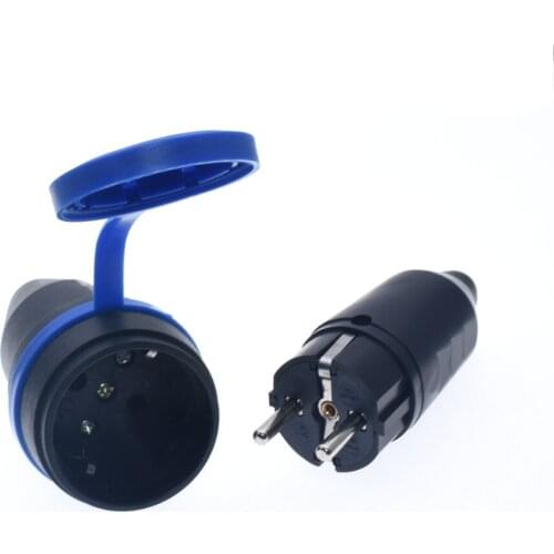 EU Waterproof IP44 Round 2Pin Electric Power Male Schuko Plug Rewireable Socket Outlet Adaptor Extension Cord Connector