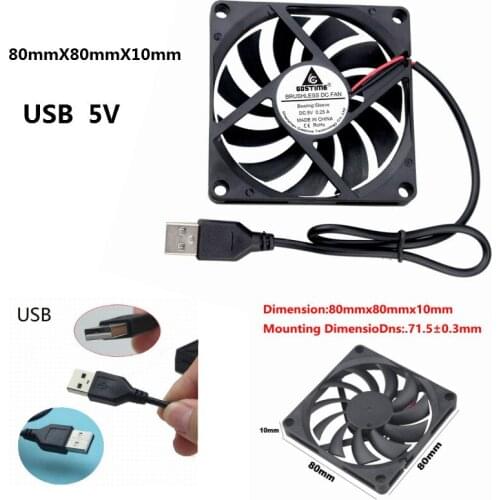 Gdstime 100PCS /Lot 5V USB Connector 8cm 80mm x 10mm PC Fan Cooler Heatsink Exhaust warehouse