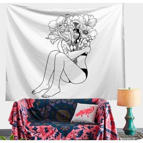 Hippie Black Creative Art Tapestry Psychedelic Carpet Hanging Wall Tapestries Simple Balck and White Travel Boho Home Decor