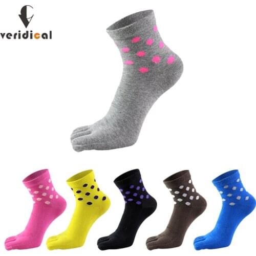 Cotton Woman Girl Five Finger Socks Dot Bright Color Cute Street Fashion Young Elastic Harajuku Socks With Toes Good Quality