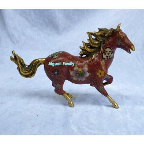 Art Collectible Chinese Old Cloisonne Bronze Carved Red Horse Statue/Home Decoration Animals Sculpture Horse Model Good Gifts
