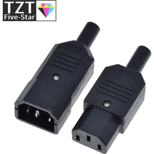 IEC Straight Cable Plug Connector C13 C14 10A 250V Black female&male Plug Rewirable Power Connector 3 pin AC Socket