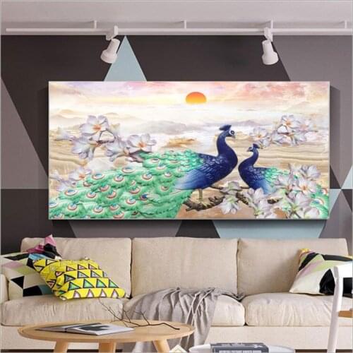 Peacock Print Canvas Painting Wall Art Picture for Living Room Home Decor
