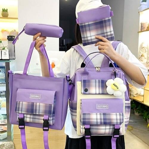 4 piece Set Cute Women Backpack Sets Kawaii School Bags For Teenager Girls High Capacity School Backpack 56