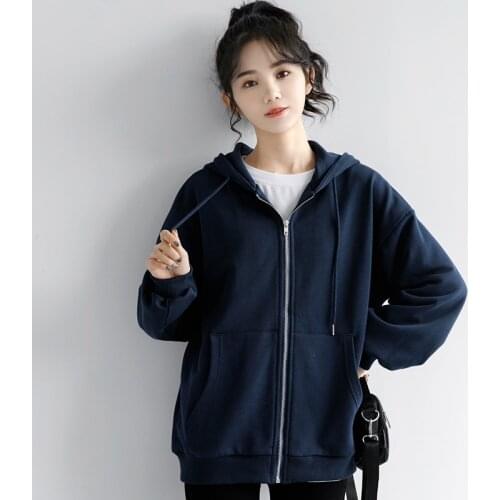 Korean Loose Long Sleeve Hoodies Tops Solid color plus size Sweatshirt women 2021 spring new Cotton Hoodies Female