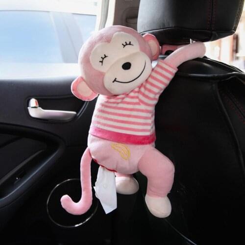 Creative Cute Cartoon Monkey Car Tissue Box Portable Cute Animals Car Seat Tissue Box For Home Office Car Decoraiton Accessories