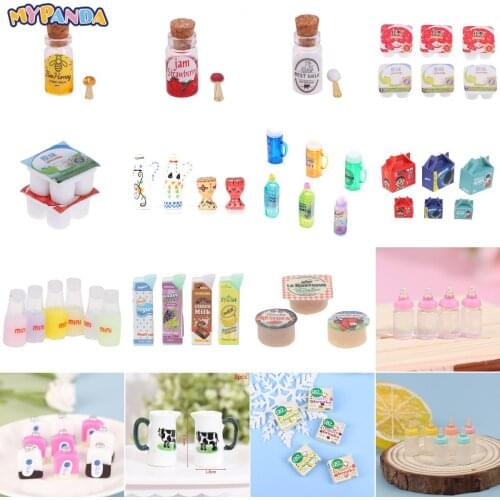 Multi 1/12 Dollhouse Miniature Simulation Mini Milk Cup Bottles Cups Furniture Pretend Play Doll Kitchen Food Drink Accessories